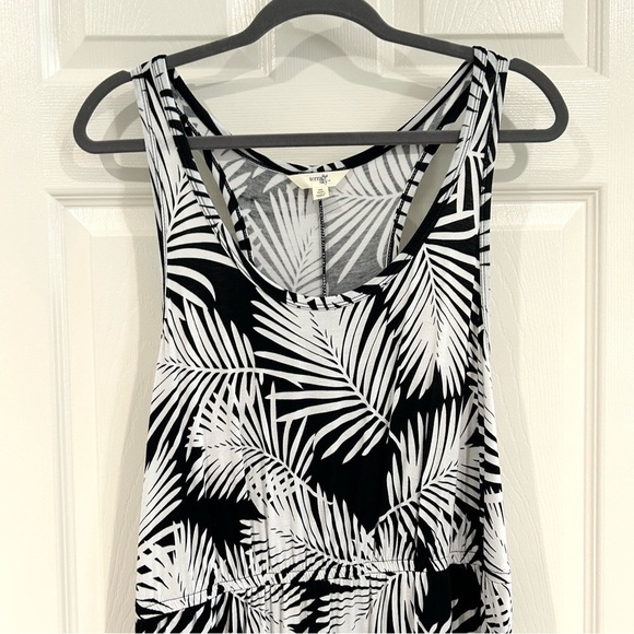 Terra & Sky Midi Tropical Racerback Black White Leaf Print Dress Plus Size 0 - Picture 6 of 11